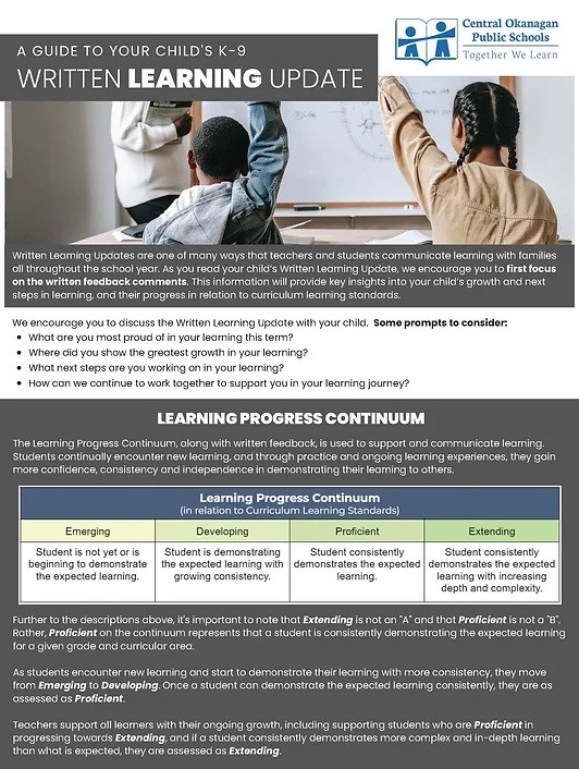 K 9 A Guide to Your Child s Written Learning Update