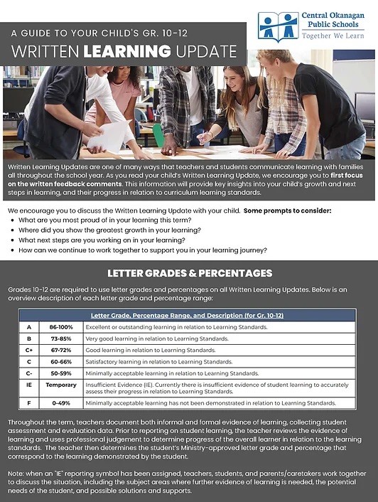 Gr 10 12 A Guide to Your Child s Written Learning Update